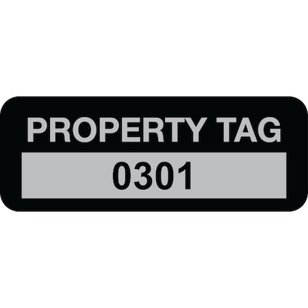 Lustre-Cal Property ID Label PROPERTY TAG5 Alum Black 2in x 0.75in Serialized 0301-0400, 100PK 253740Ma1K0301